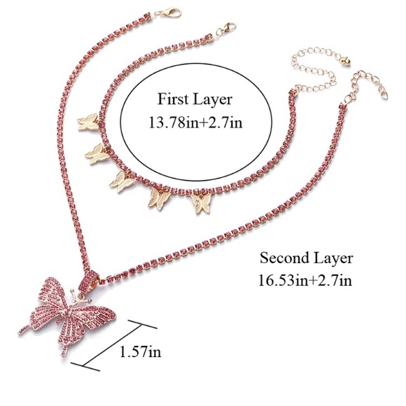 Luxury Rhinestone Cuban Butterfly 🦋 Set Two Tone Necklace - Picture 2 of 3